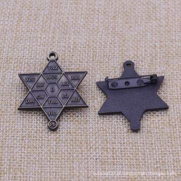 Promoção Lapel Pin Hexagonal Star Forma Antique Bronze Badge à venda